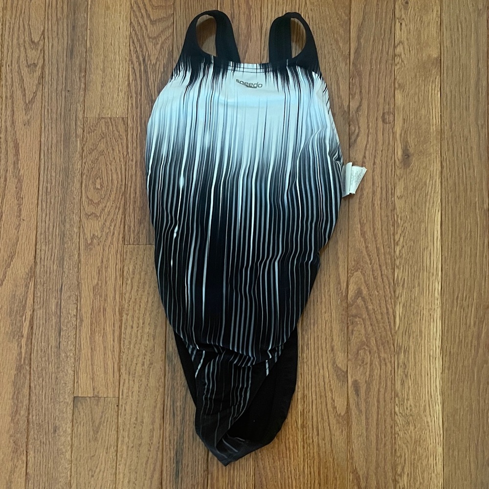Speedo Monochrome Striped Swimsuit